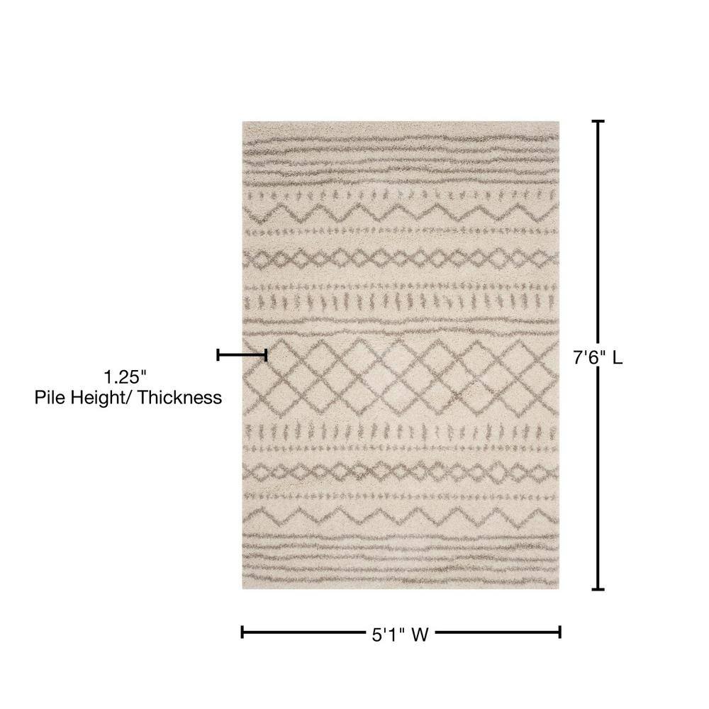 Ivory Beige Geometric Shag Area Rug 5'1" x 7'6"