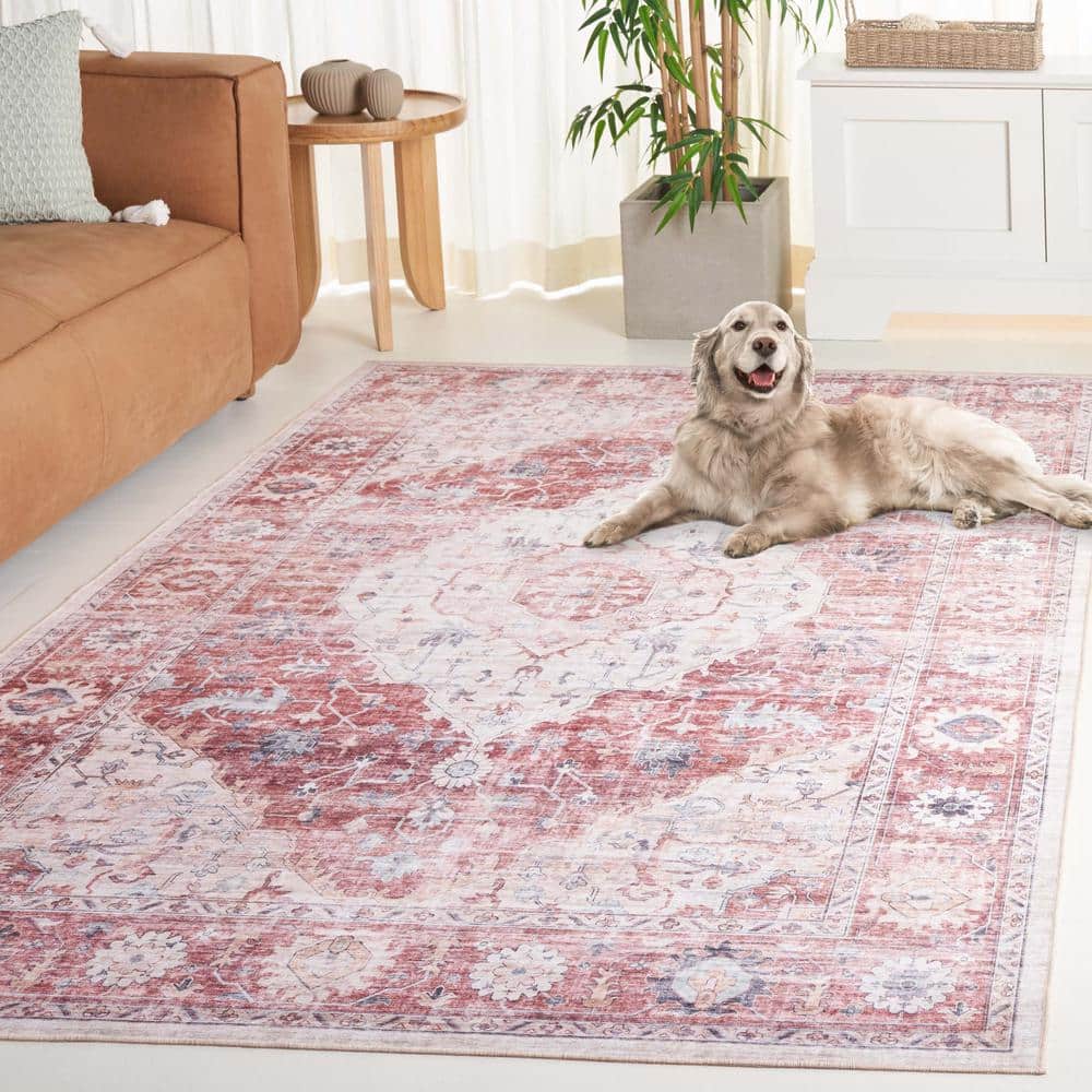 Arizona Light Red and Beige 6' x 9' Synthetic Washable Area Rug