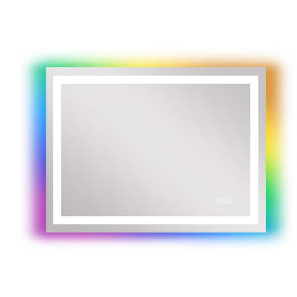 WELLFOR 48 in. W x 32 in. H RGB Rectangular Frameless Anti-Fog Wall Mounted Bathroom Vanity Mirror