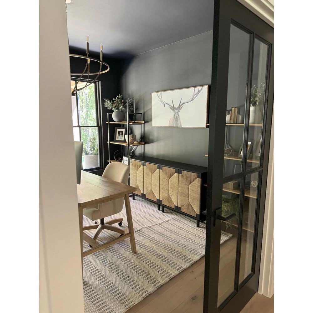 Beacon Black Wood and Seagrass 2-Door Storage Cabinet