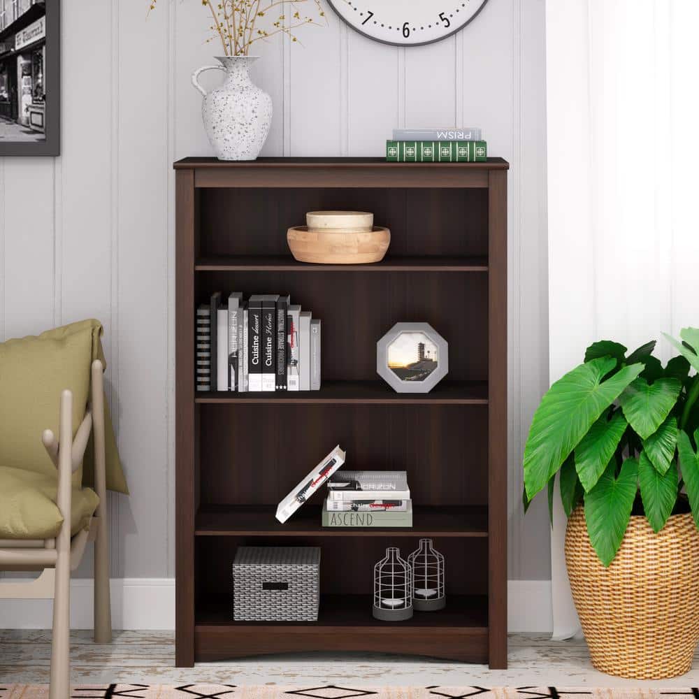 Espresso Adjustable 4-Shelf Deluxe Wood Bookcase