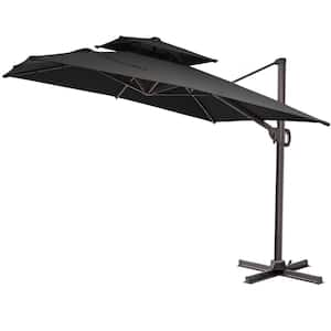 Double top 12 ft. x 9 ft. Rectangular Heavy-Duty 360°Rotation Cantilever Patio Umbrella in Black