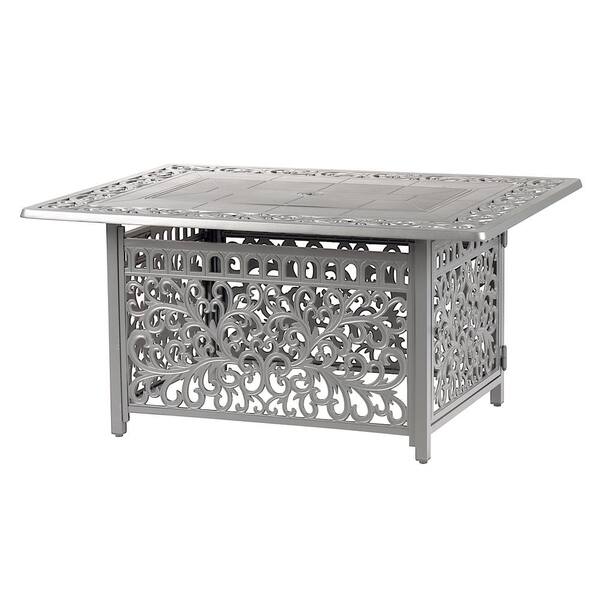 Oakland Living 48 in. x 36 in. Grey Rectangular Aluminum Propane Fire Pit Table, Glass Beads, 2