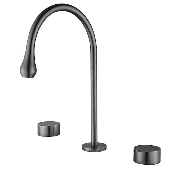 AIMADI 8 in. Widespread Double Handle Bathroom Faucet 3 Hole Brass Bathroom Sink Taps in Gray