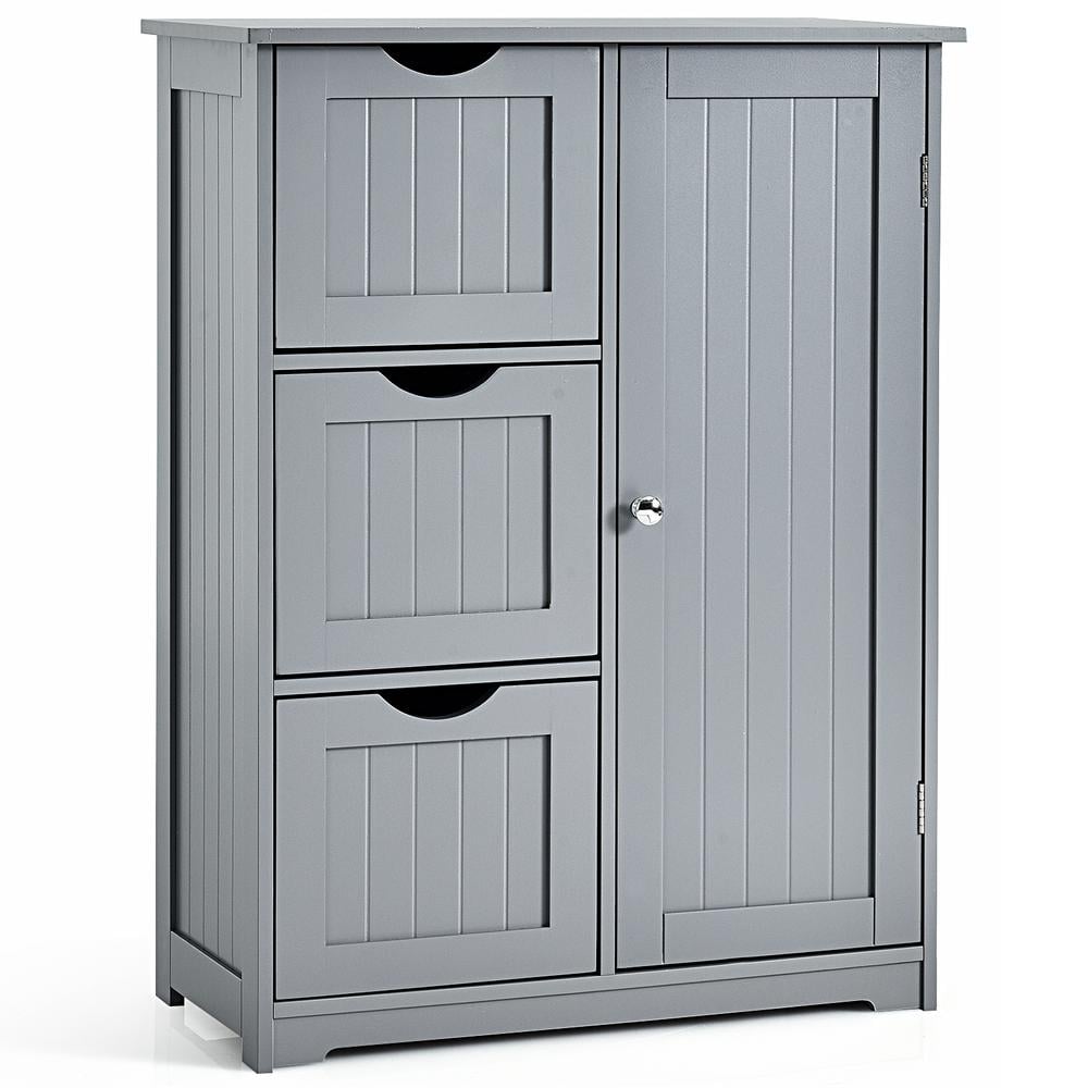 Costway Gray Bathroom Floor Accent Cabinet with 3-Drawers and 1 ...