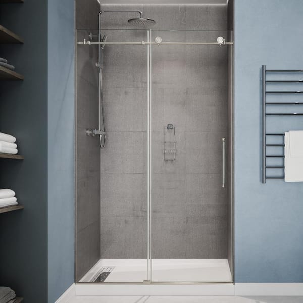 ANZZI Cipressi Series 48 in. x 76 in. H Sliding Frameless Shower Door in Chrome  with Tsunami Guard Tempered Glass and Handle