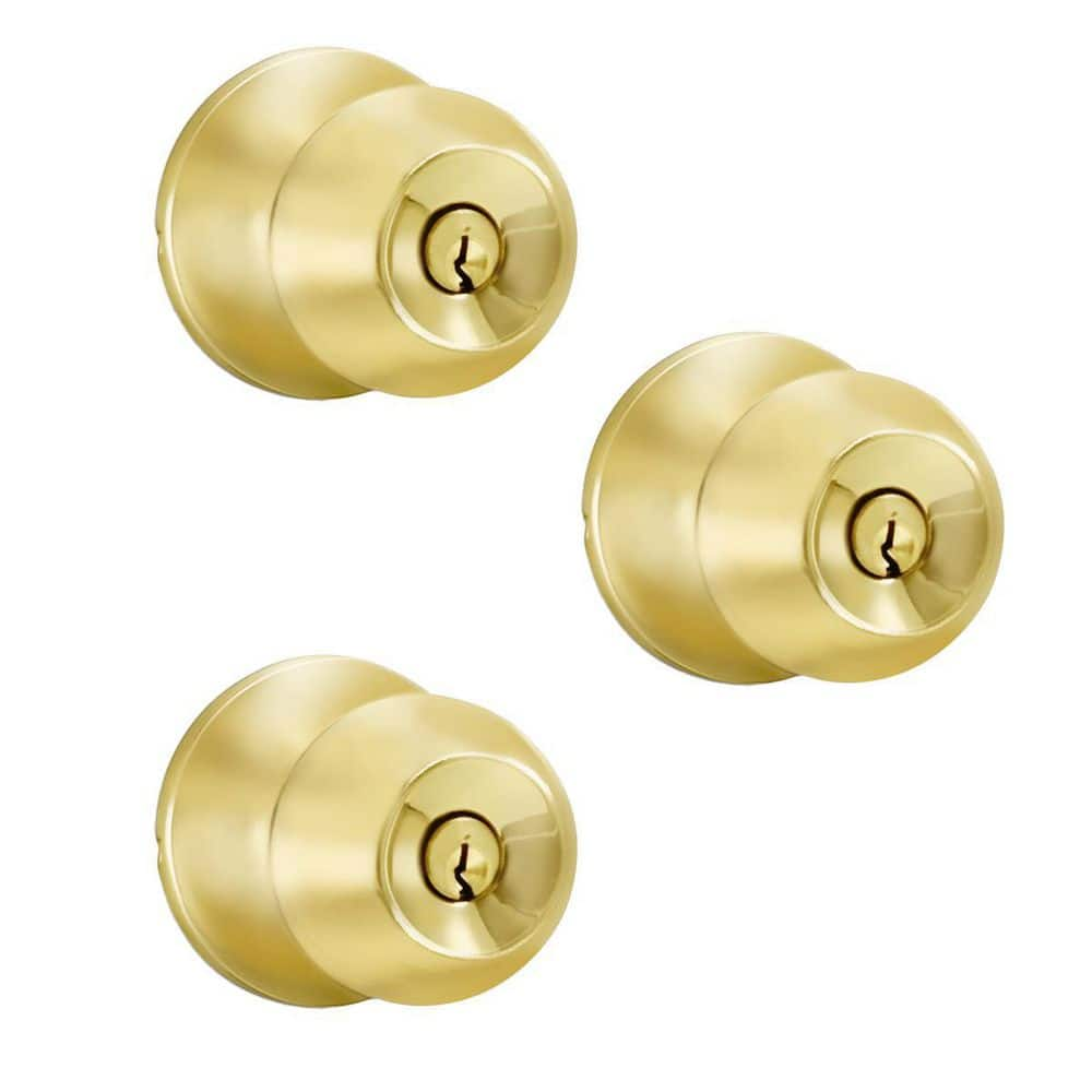 Premier Lock Solid Brass Entry Door Knob with 6 KW1 Keys (3-Pack, Keyed ...