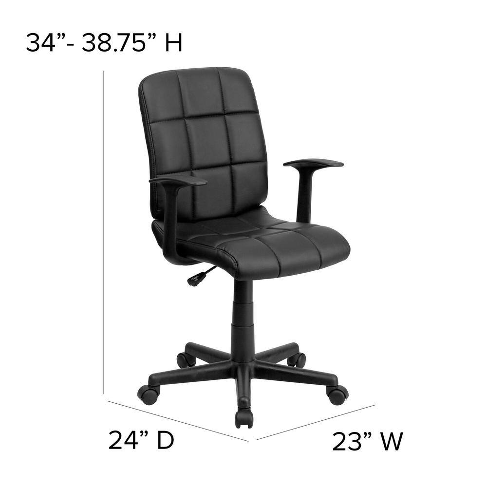 Mid-Back Black Vinyl Quilted Task Chair with Arms