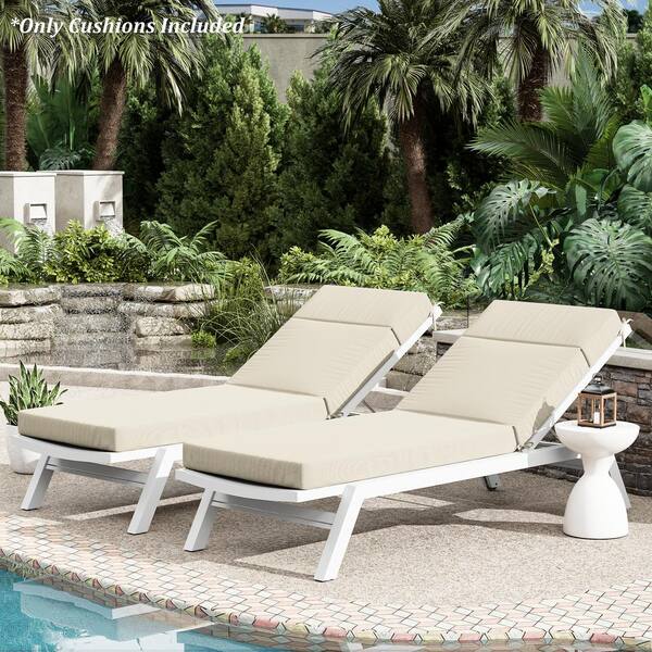 71 in. x 21 in. x 4 in. (2-Pack) Outdoor Water-Resistant Replacement Chaise Lounge Seat Cushion Cream
