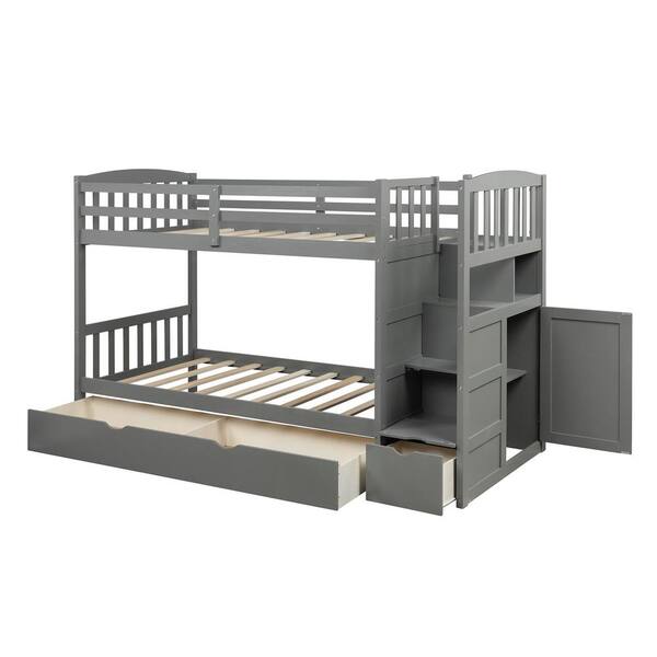 Gray Twin Over Full Bunk Bed, Bunk Bed With Shelves Underneath