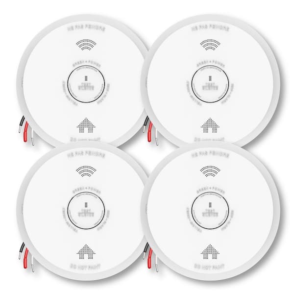 Interconnected Hardwired Smoke Detector 10-Year Lithium Battery Backup Voice Alert 4-Pack