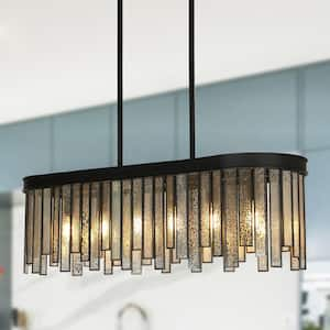 Hemaaolay 6-Light Black Modern Island Chandelier with Rectangle Plating Mercury Glass Shade for Kitchen Dining Room