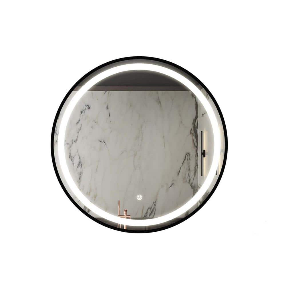 FUNKOL 24 In W X 24 In H Round Framed Waterproof LED Wall Mount   Black Vanity Mirrors Mirrorpyx3 64 1000 