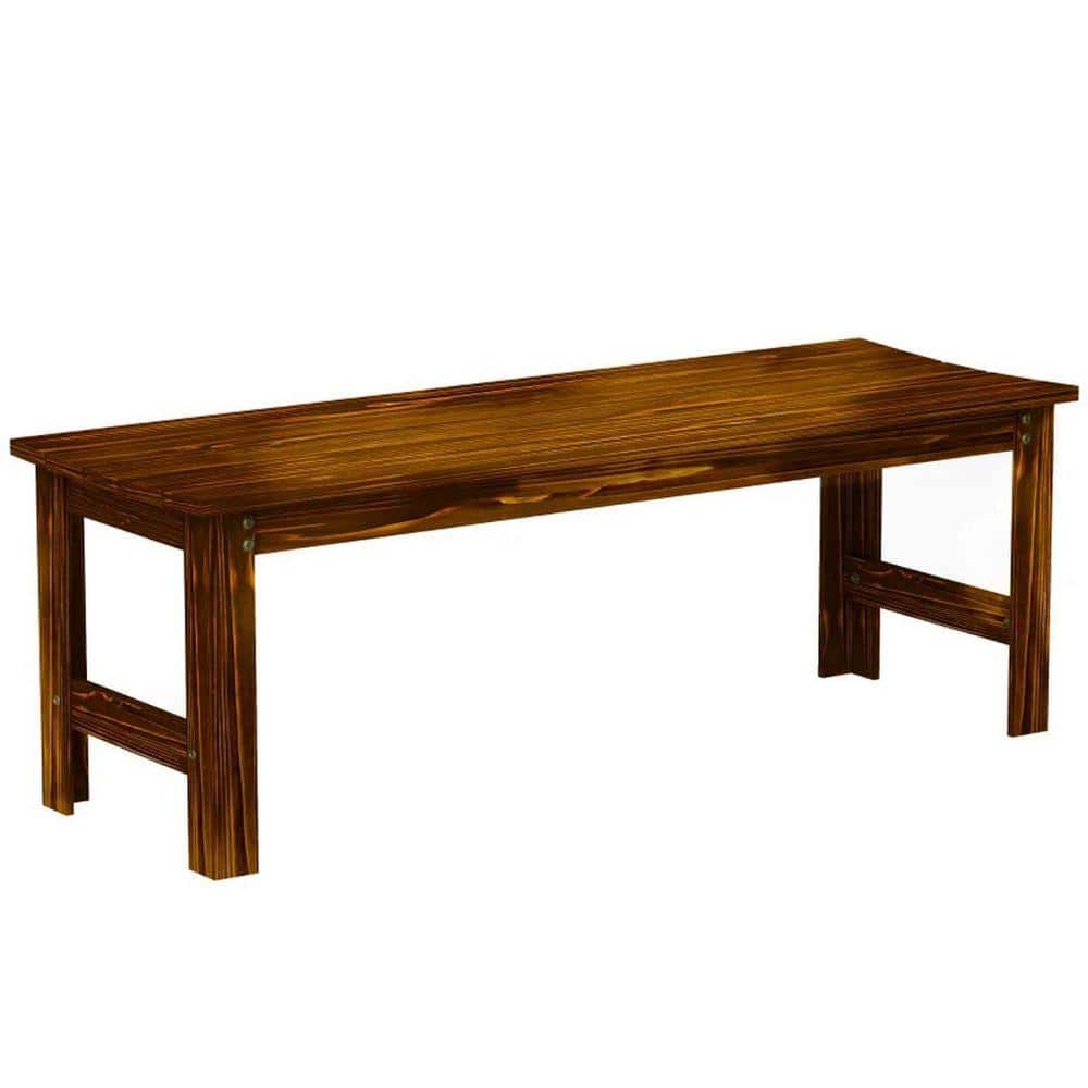 Backless Front Porch Bench Outdoor Bench 47.2 in. Carbonized Pine Wood with Slatted Seat for Patio Garden