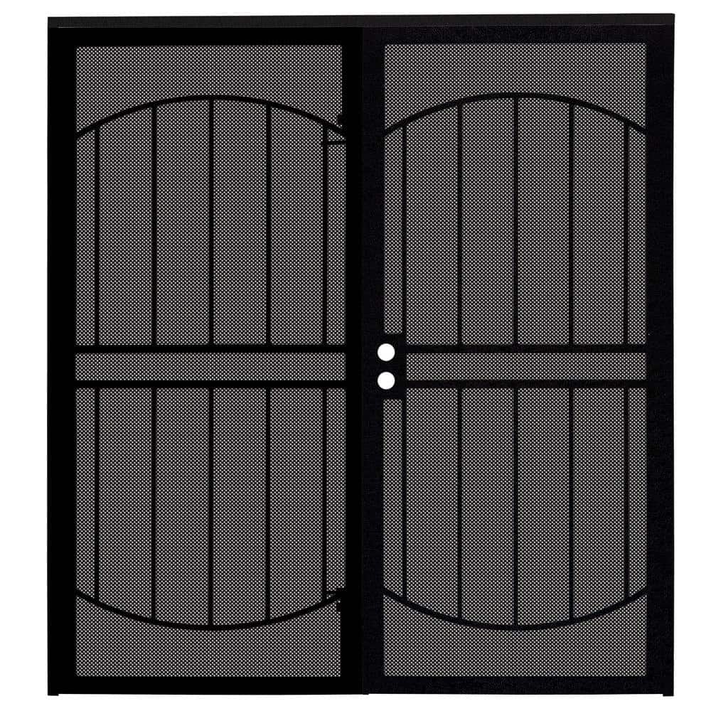 72 in. x 80 in. Arcada Black Surface Mount Outswing Steel Double Security Door with Expanded Metal Screen