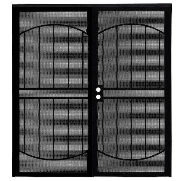 Unique Home Designs 72 in. x 80 in. Arcada Black Surface Mount Outswing Steel Double Security Door with Expanded Metal Screen