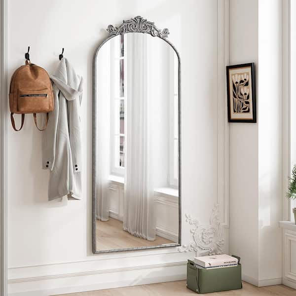 Antique Silver 24 in W x 58 in. H Mid Century Arch Iron Framed Mirror Wall Mirror Wall Decor Mirror