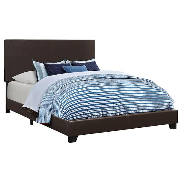 Dorian Brown Wood Frame Faux Leather Upholstered Eastern King Panel Bed