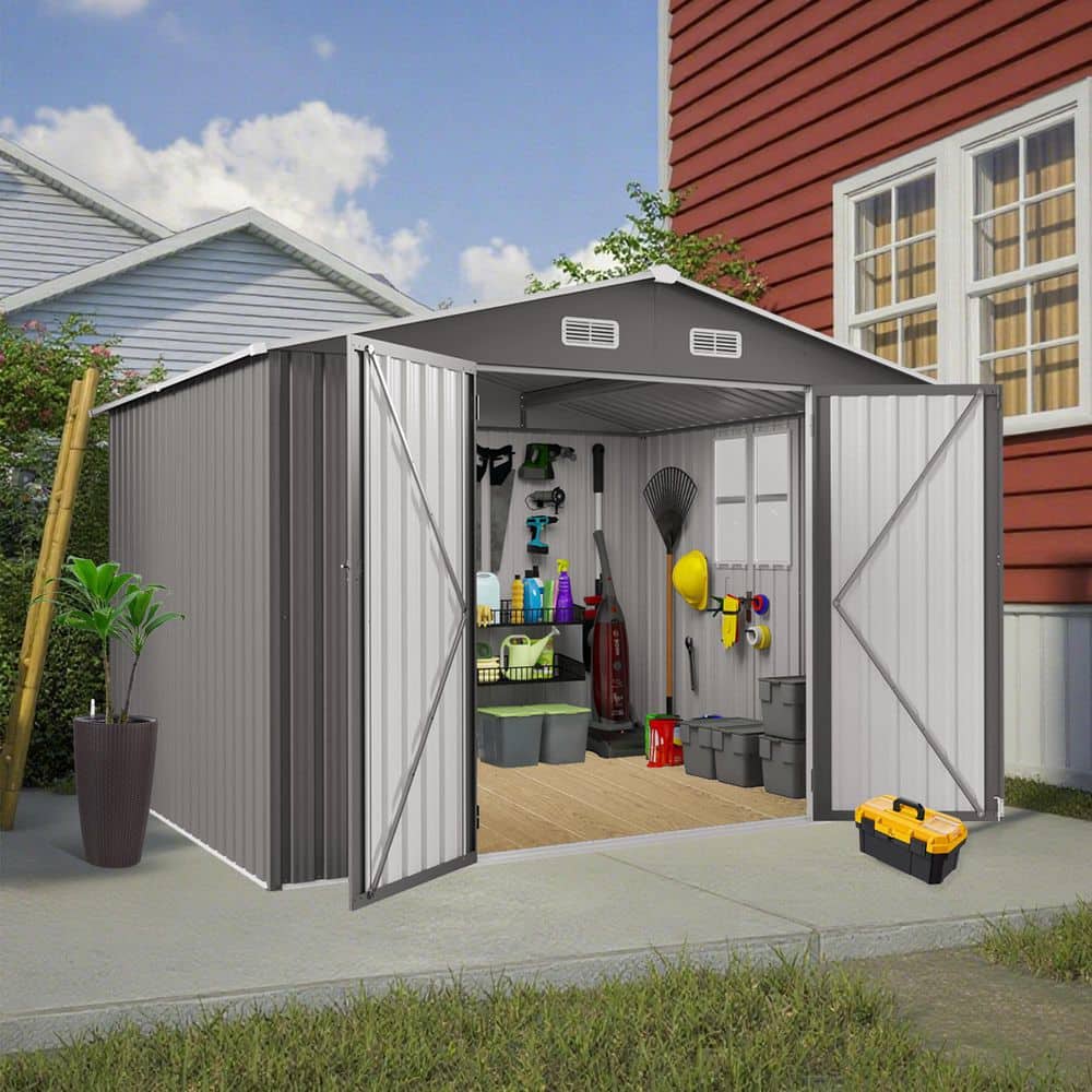 10 ft.W x 8 ft.D Outdoor Metal Storage Shed, Lockable Door Tool