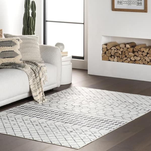 Emi SplashGuard Machine Washable Area Grey 6 ft. x 6 ft. Indoor Square Rug