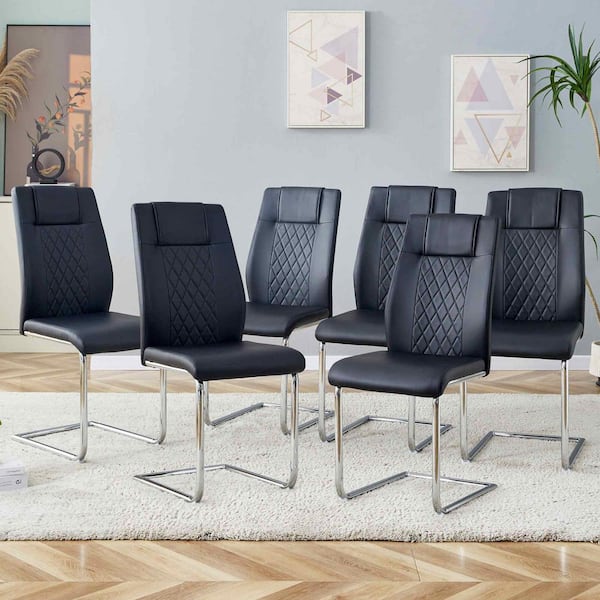 Polibi Modern Black PU Leather Seat Dining Chairs Set of 6 for Kitchen, Living, Dining Room