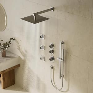 12 in. 5-Spray Multi-Functionn Shower System Square High Pressure with Hand Shower in Brushed Nickel (Valve Included)