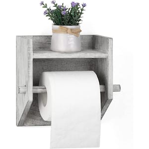 Mounted Industrial Toilet Paper Holder with Rustic Wooden Shelf （Grey White）