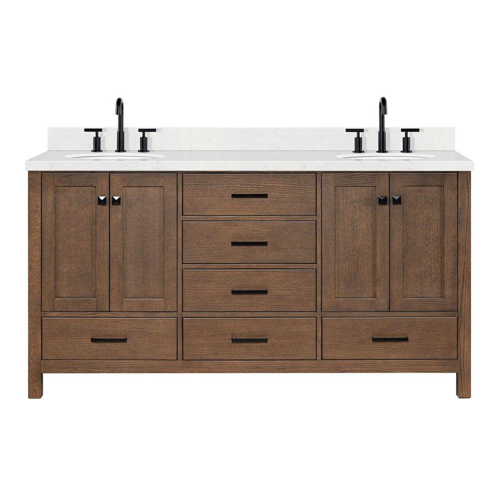 Cambridge 66 in. Double Sink Freestanding Bath Vanity in Brown Oak with Carrara White Quartz Top price history on PriceWatchPro