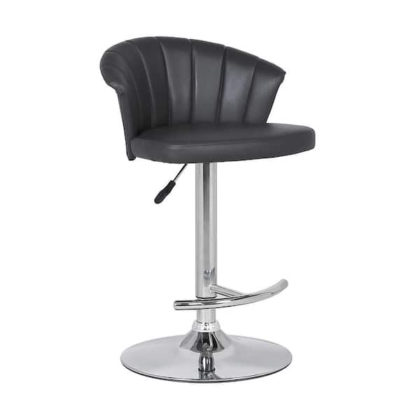Armen Living Kenzie Contemporary Adjustable Bar Stool in Black Brushed Wood Finish and Grey Faux Leather