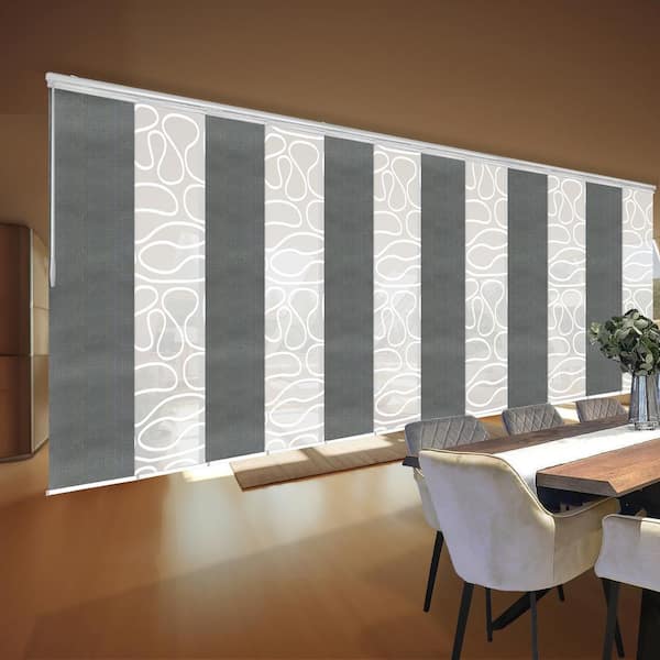 EMOH Ashy Swirl 140 in. - 260 in. W x 94 in. L Adjustable 12-Panel White Double Rail Panel Track with 23.5 in. Slates
