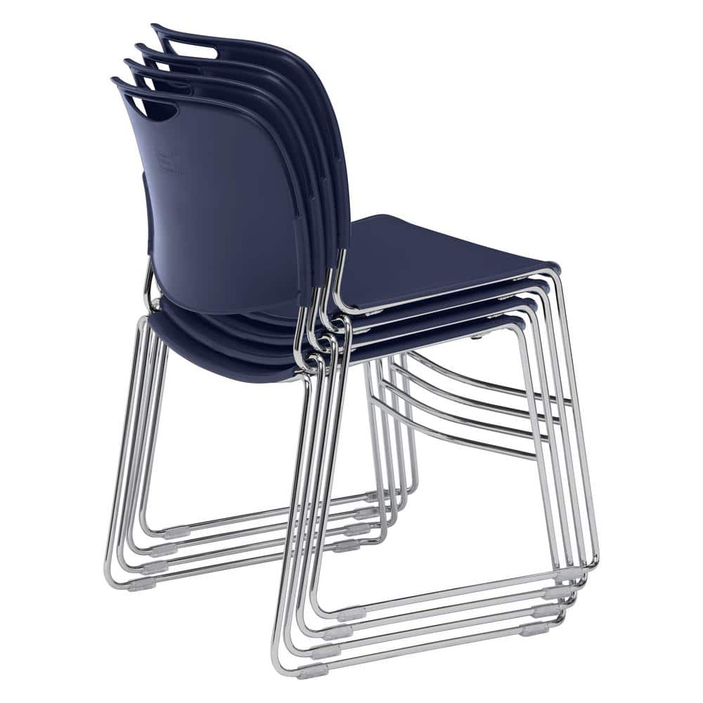 Navy Blue Armless Metal Stacking Chair