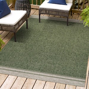 Alda Modern Minimalist Mingled Solid Green/Cream 8 ft. x 10 ft. Indoor/Outdoor Area Rug