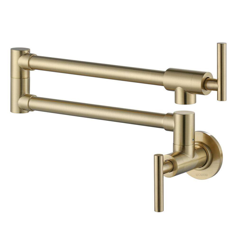 Brass Wall-Mounted Pot Filler Faucet with Dual Swing Joints for Kitchen and Coffee Bar in Brushed Gold price history on PriceWatchPro