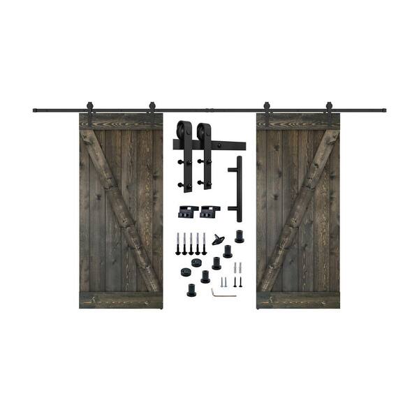 Dessliy Mid Lite Series 42 in. x 84 in. Fully Set Up Ebony Finished Pine Wood Sliding Barn Door with Hardware Kit