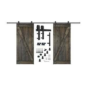 Short Bar Series 28 in. x 84 in. Fully Set Up Ebony Finished Pine Wood Sliding Barn Door with Hardware Kit