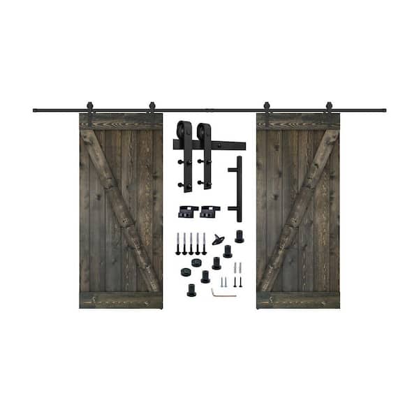 Dessliy Mid Lite Series 24 in. x 84 in. Fully Set Up Weather Grey Finished Pine Wood Sliding Barn Door with Hardware Kit