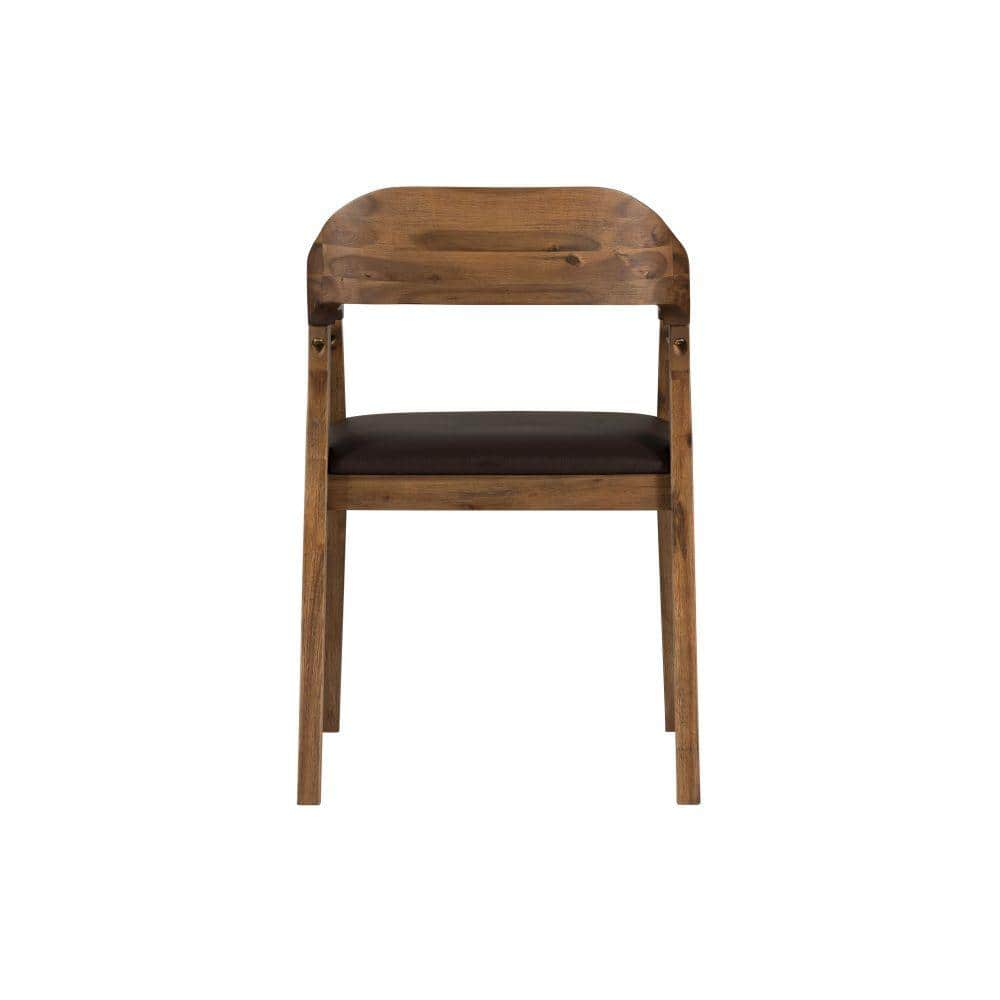 Sleek Brown Faux Leather Upholstered Arm Chair with Curved Back