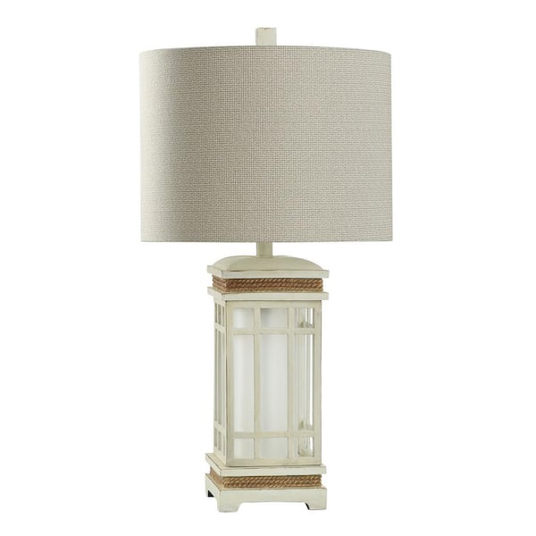 29 in. Cream Transitional 1-Light Standard Floor Lamp for Living Room Linen Drum Shade