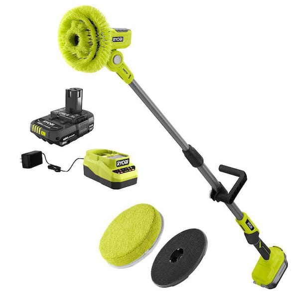 RYOBI ONE+ 18V Cordless Telescoping Power Scrubber Kit with 2.0 Ah