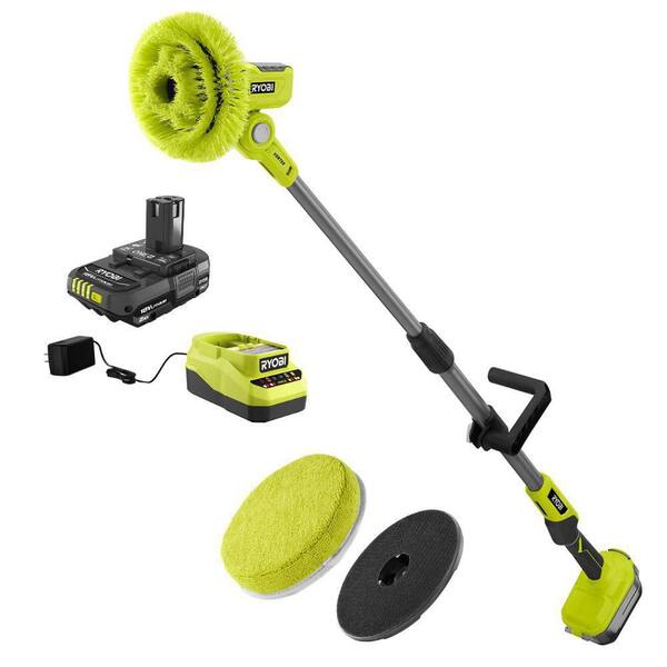 RYOBI ONE+ 18V Cordless Telescoping Power Scrubber Kit with