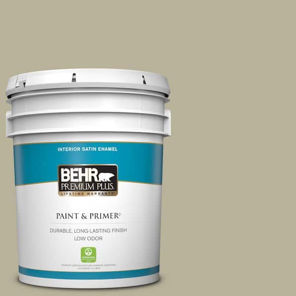 BEHR PREMIUM PLUS 5 gal. #N340-3 Bonsai Pot Satin Enamel Low Odor Interior Paint & Primer