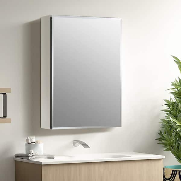 20 in. W x 26 in. H Rectangular Silver Aluminum Recessed or Surface Mount Medicine Cabinet with Mirror (Type A)