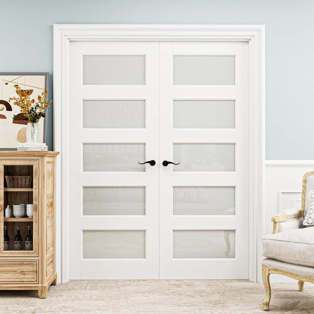 ARK DESIGN 56 in. x 96 in. 5-Lite Frosted Glass Universal White Solid ...