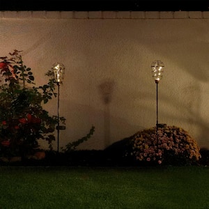 34 in. Tall Outdoor Solar Powered Edison Bulb Black LED Path Light Garden Stake - (Set of 2)