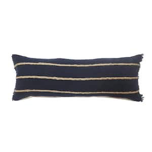 Atlantis Americana Navy / Tan Striped Jute Braided Poly-fill 14 in. x 36 in. Throw Pillow