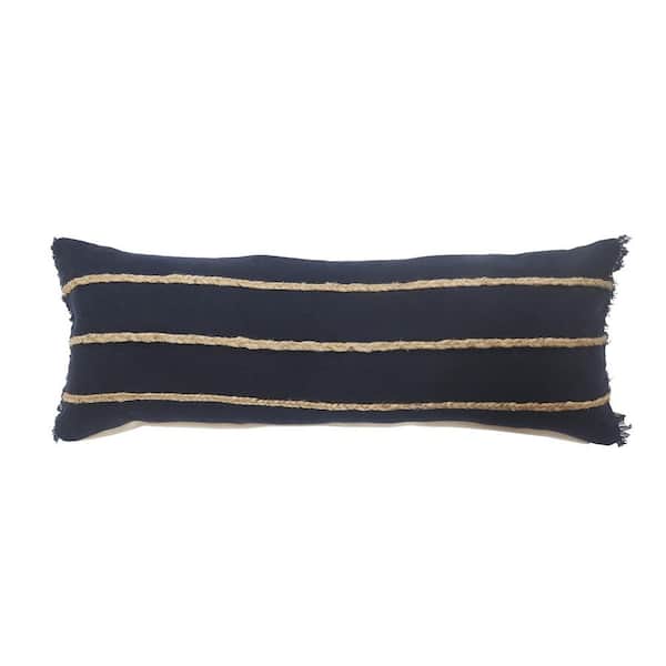 Unbranded Atlantis Americana Navy / Tan Striped Jute Braided Poly-fill 14 in. x 36 in. Indoor Throw Pillow