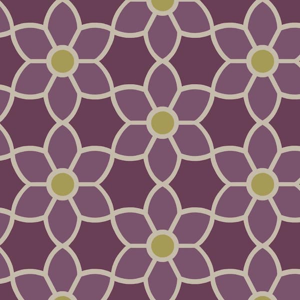 Beacon House Blossom Purple Geometric Floral Purple Wallpaper Sample