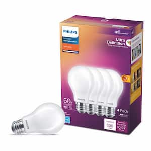 60-Watt Equivalent A19 Ultra Definition Dimmable E26 LED Light Bulb Soft White with Warm Glow 2700K (4-Pack)