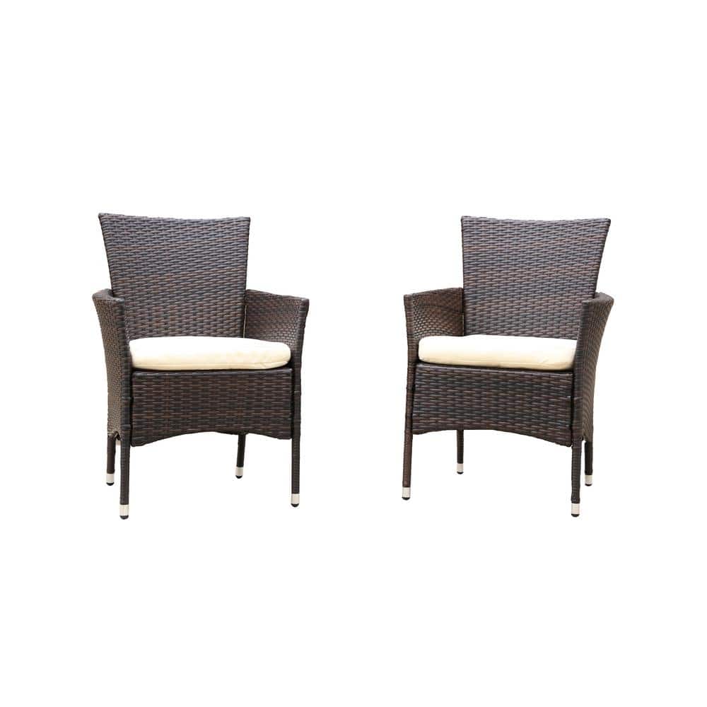 Outdoors 2-Piece Wicker Rattan Lounge Chair Arm Chair with Removable Beige 