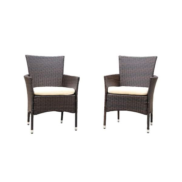Unbranded Outdoors 2-Piece Wicker Rattan Lounge Chair Arm Chair with Removable Beige Cushions